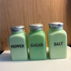 Vintage Green Jadeite Glass Spice Jars Set